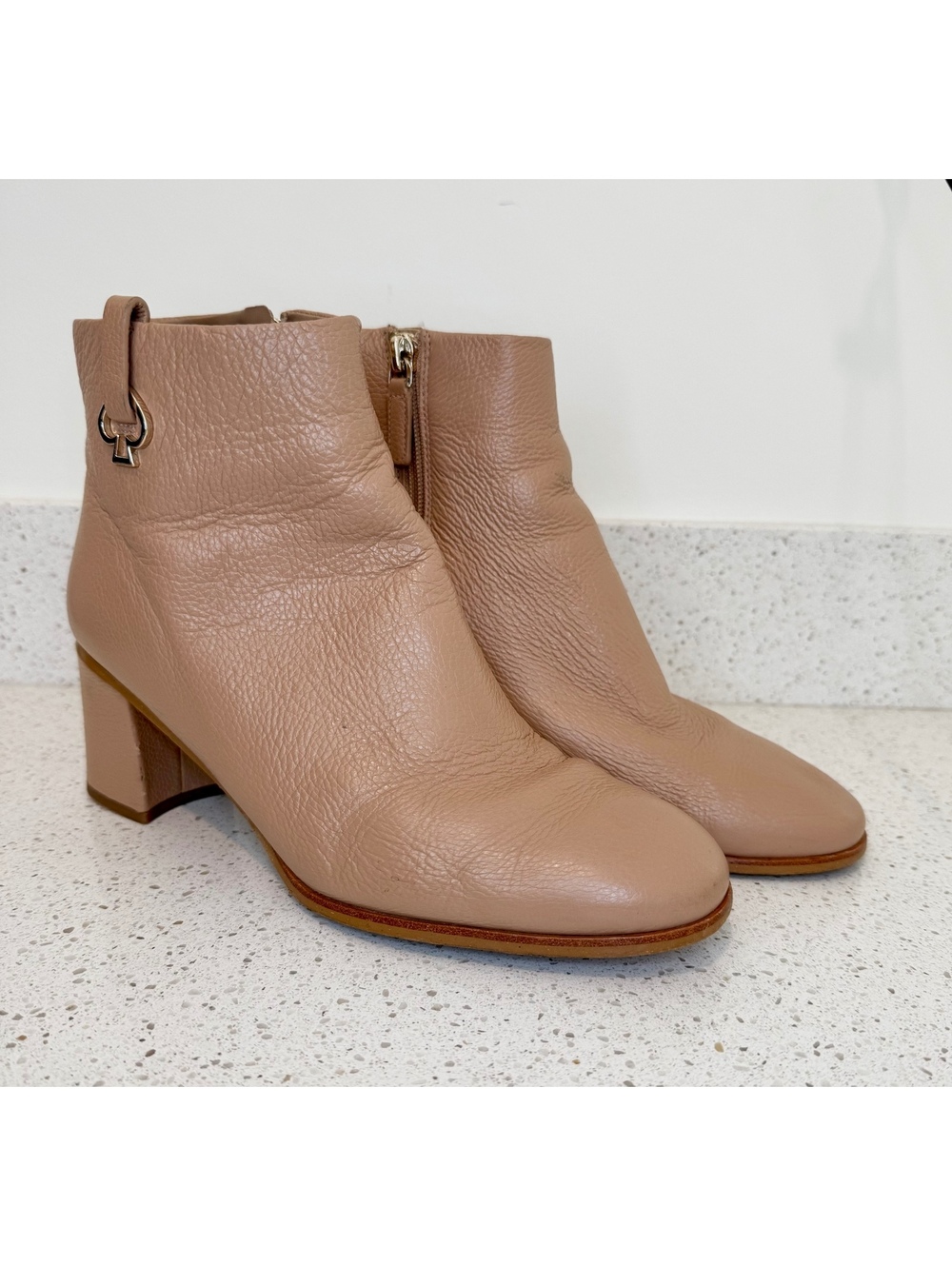 Kate Spade Women's 9.5 Brown Leather Ankle Boots with Block Heels